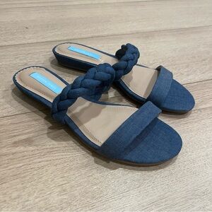 NEW Draper James Braided Ellie Blue Denim Slip On Sandals Size 7